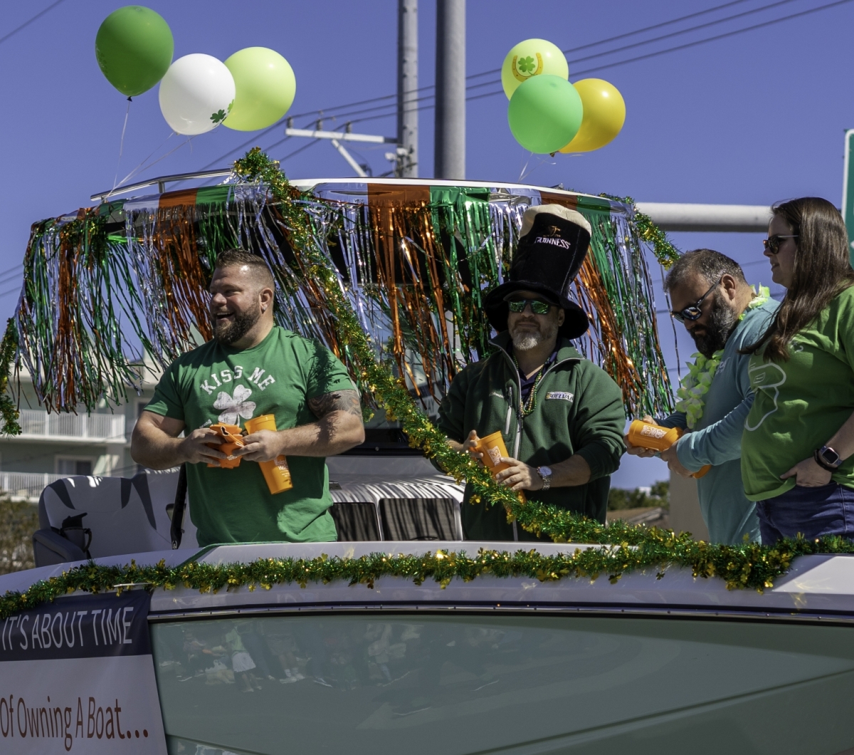 A decorated boat Float in St. Patrick's Day Parade